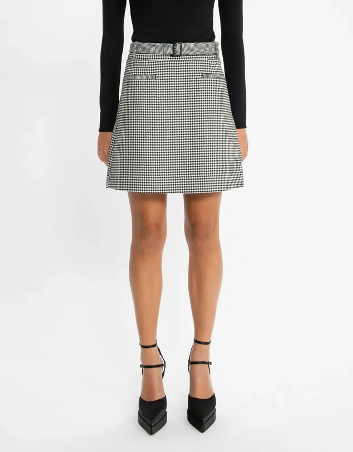 Cue Houndstooth Collared Peplum Jacket & A-Line Mini Skirt Power Suit Size 8 & 10 - Image 5