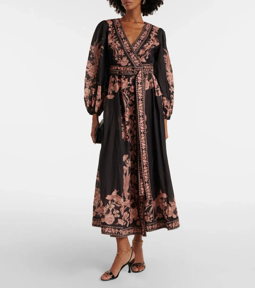 Zimmermann The Waverly Wrap Midi Dress in Black Bird Floral Size 4 /Au 16 for rent on The Volte - main image