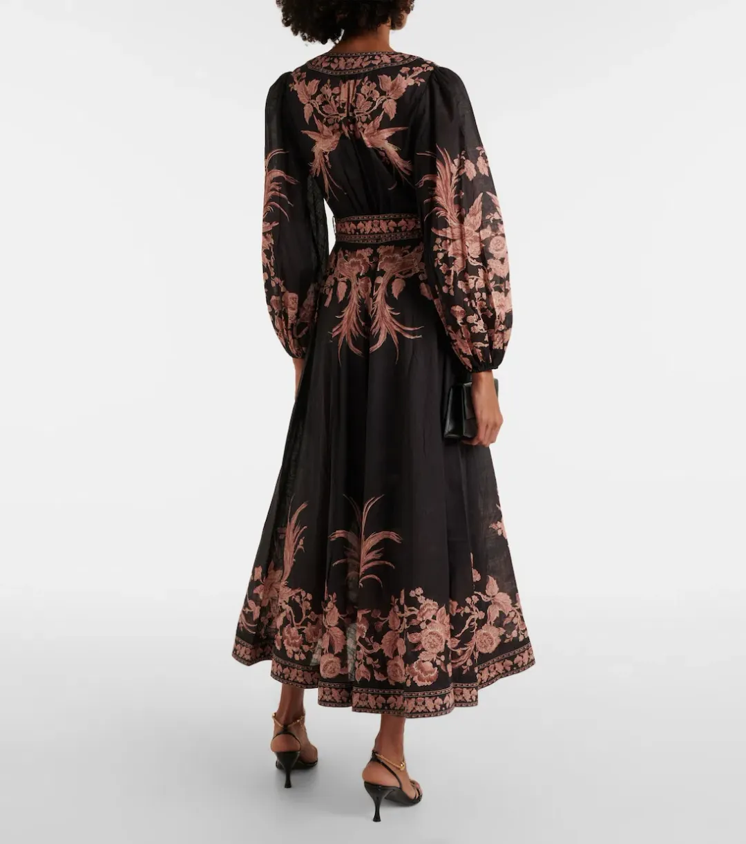 Zimmermann The Waverly Wrap Midi Dress in Black Bird Floral Size 4 /Au 16 for rent on The Volte - main image