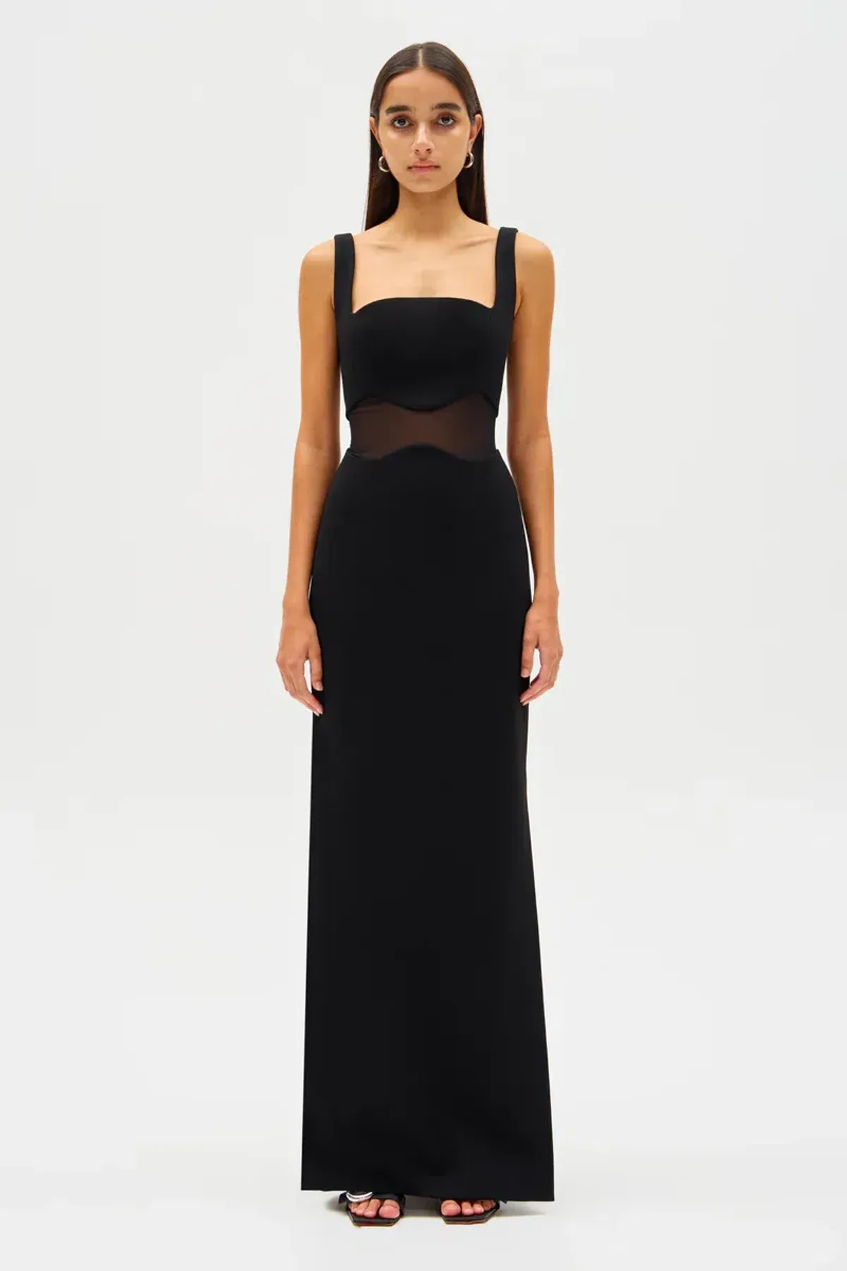 MISHA Damita Crepe & Mesh Maxi Dress Black Size 12 - Image 4