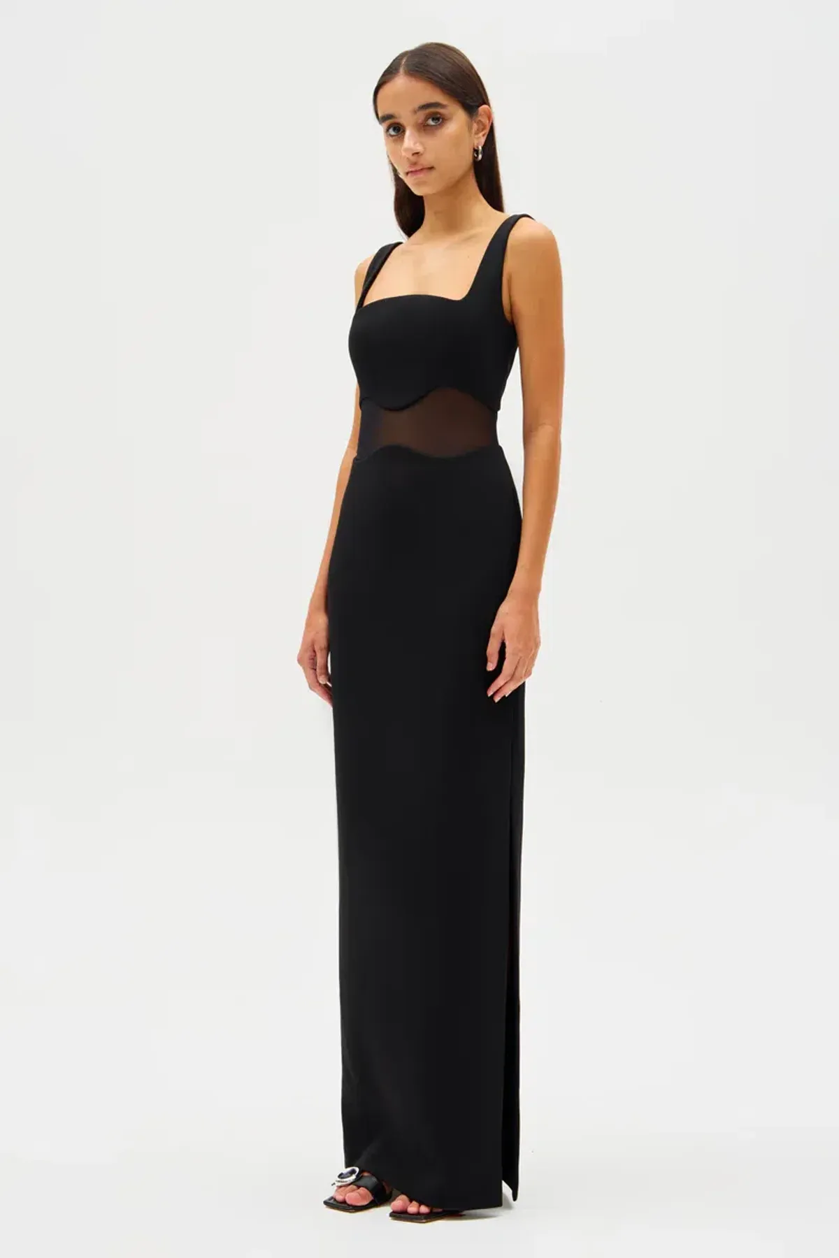 MISHA Damita Crepe & Mesh Maxi Dress Black Size 12 - Image 5