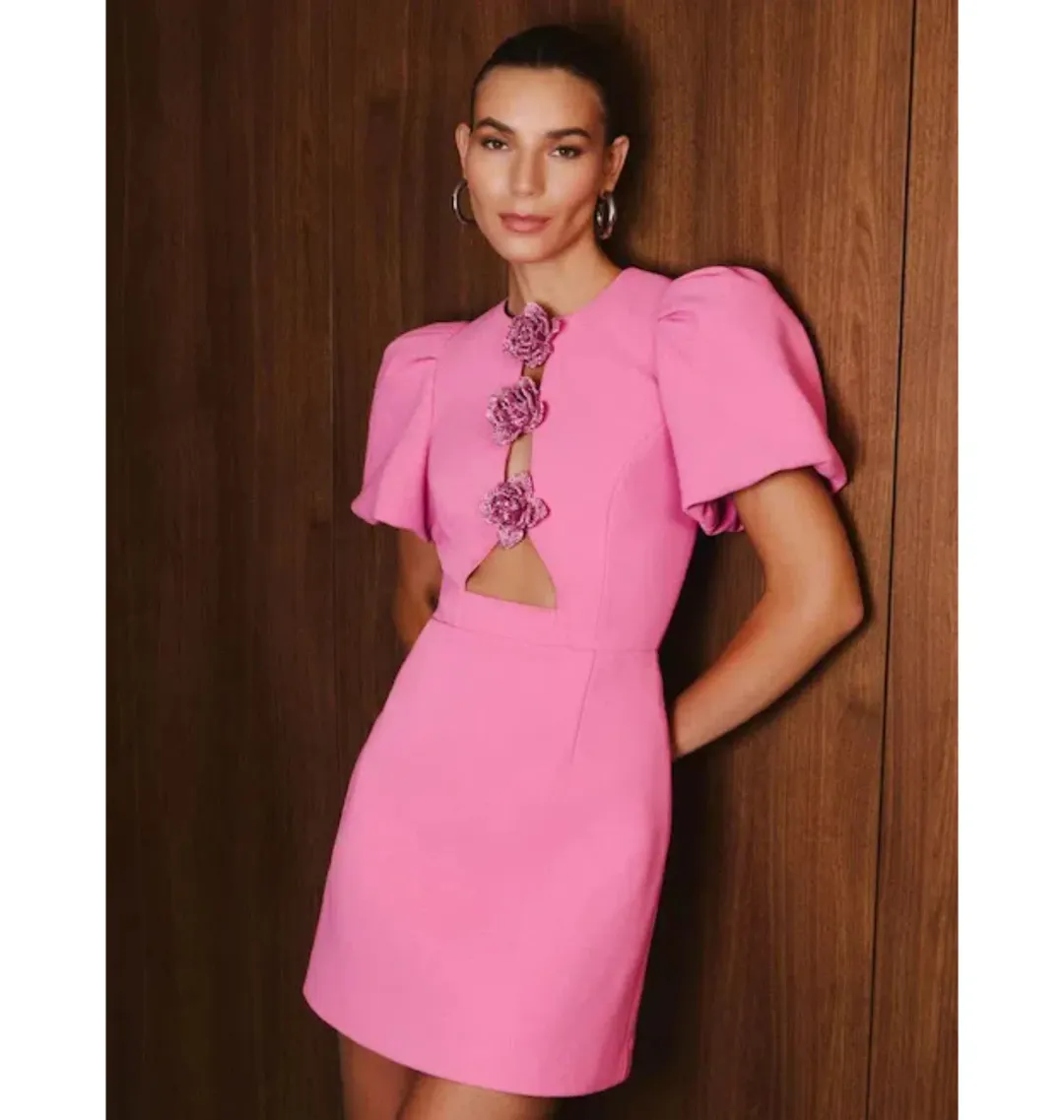 Rebecca Vallance Aubree Flower Mini Dress in Rose Size AU 6 for rent on The Volte - main image