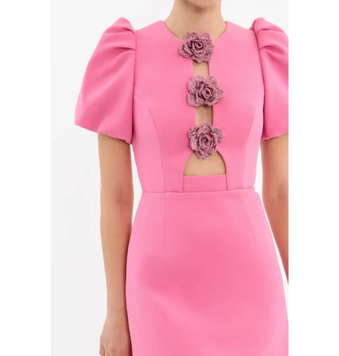 Rebecca Vallance Aubree Flower Mini Dress in Rose Size AU 6 for rent on The Volte - main image