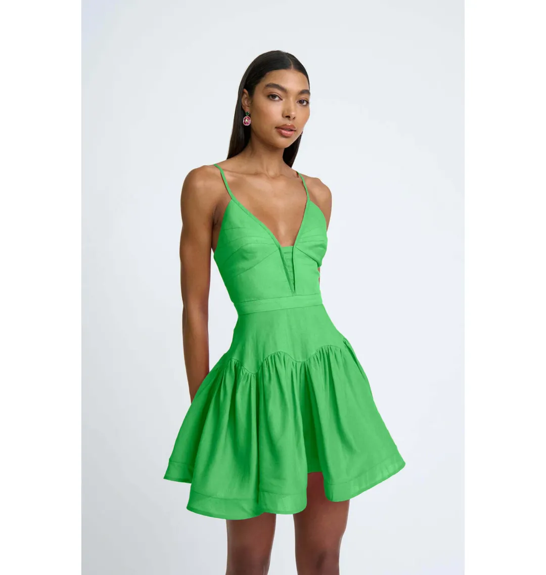 By Johnny Oriana Gather Panel Mini Dress Green Size AU 6 for rent on The Volte - main image