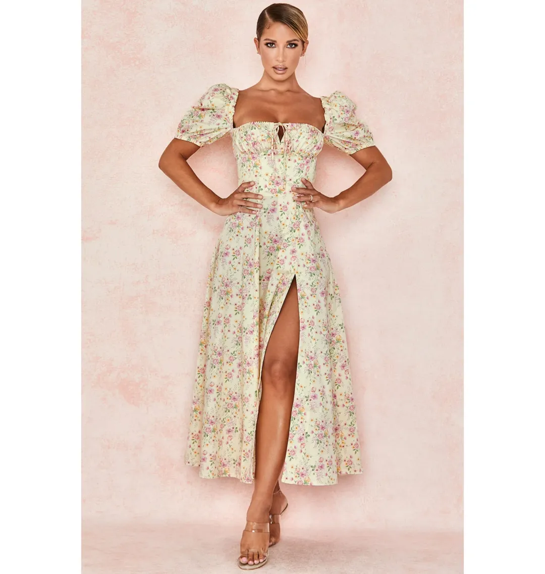 House of CB Tallulah Dress Lemon Floral Size S / AU 8 for rent on The Volte - main image