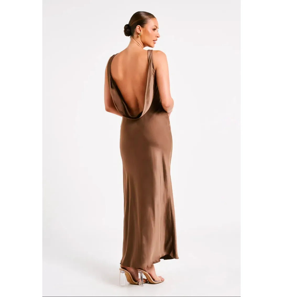 Meshki Gemima Satin Maxi Dress Brown Size S / AU 8 for rent on The Volte - main image