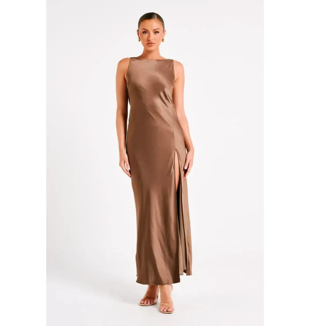 Meshki Gemima Satin Maxi Dress Brown Size S / AU 8 for rent on The Volte - main image