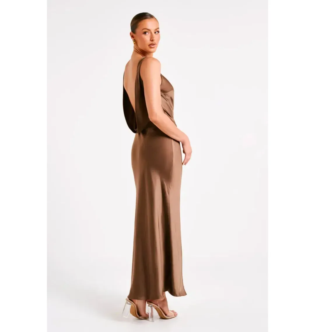 Meshki Gemima Satin Maxi Dress Brown Size S / AU 8 for rent on The Volte - main image