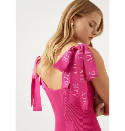 Aje Amber Knit Tie Shoulder Logo Mini Dress Pink Size S / AU 8 for rent on The Volte - image 2