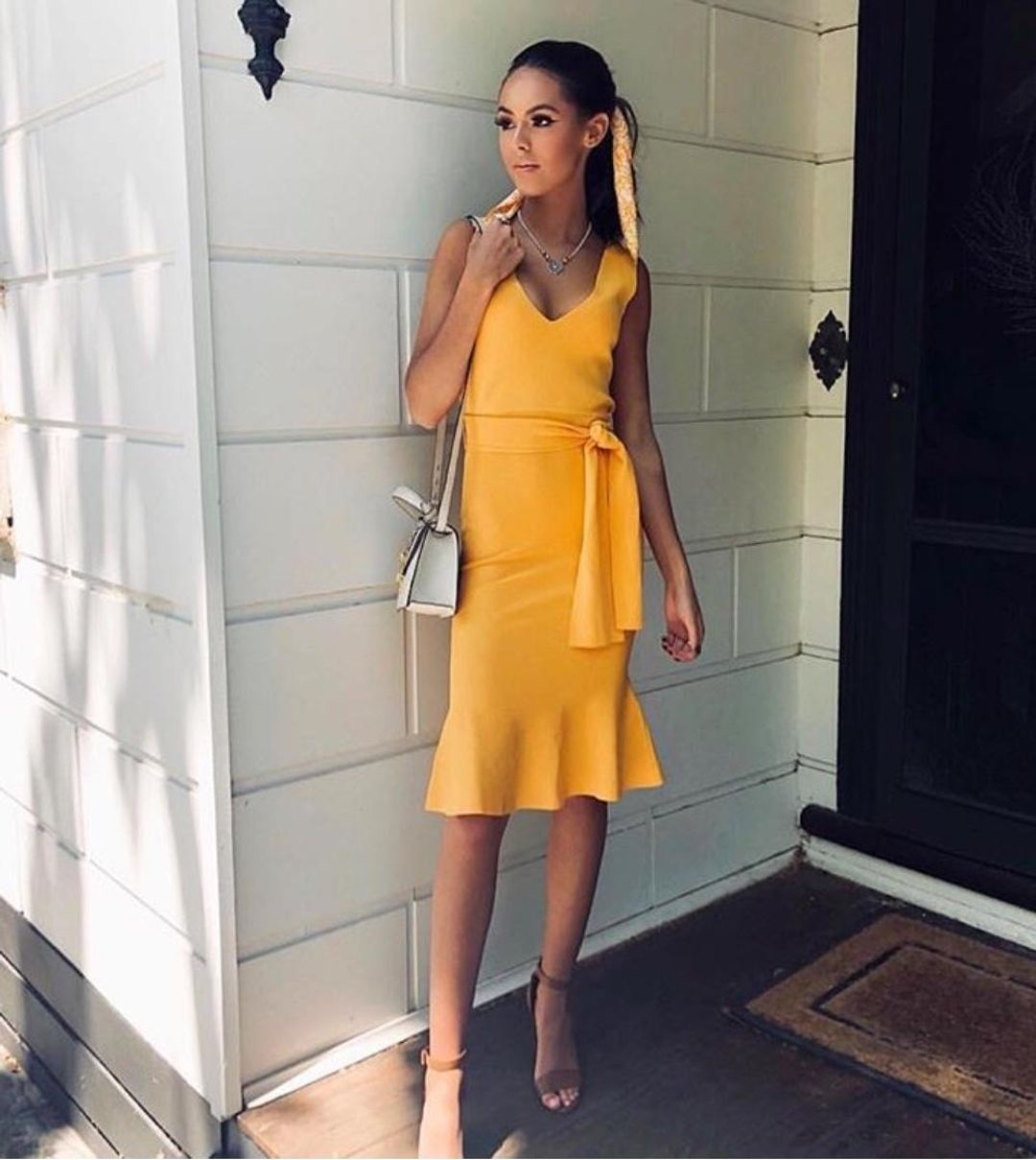 Kookai Miami Tie Dress Mango Yellow Size 8 for rent on The Volte - main image