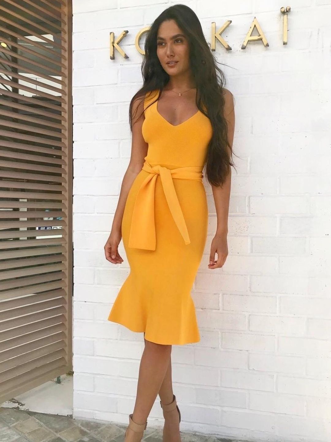 Kookai Miami Tie Dress Mango Yellow Size 8 for rent on The Volte - main image