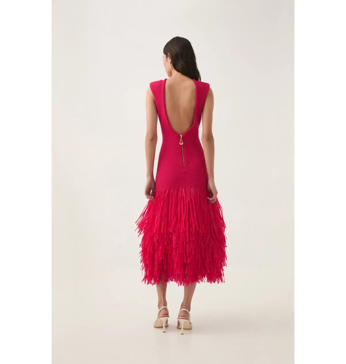 Aje Rushes Raffia Knit Midi Dress Deep Fuschia Size XS / AU 8 - Image 4