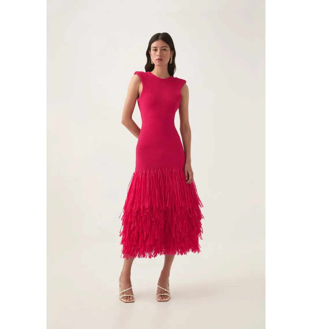 AJE Rushes Raffia Knit Midi Dress Deep Fuschia Size XS / AU 8 for rent on The Volte - main image