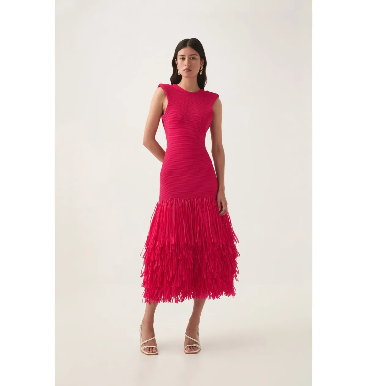 Aje Rushes Raffia Knit Midi Dress Deep Fuschia Size XS / AU 8 - Image 2