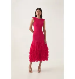Aje Rushes Raffia Knit Midi Dress Deep Fuschia Size XS / AU 8 for rent on The Volte - image 2