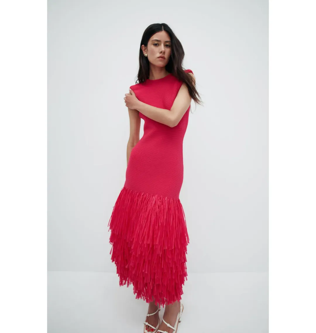 Aje Rushes Raffia Knit Midi Dress Deep Fuschia Size XS / AU 8 for rent on The Volte - main image