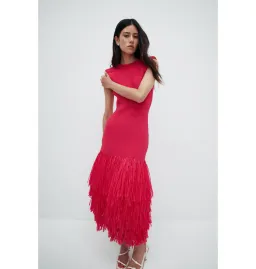 AJE Rushes Raffia Knit Midi Dress Deep Fuschia Size XS / AU 8 for rent on The Volte - image 1