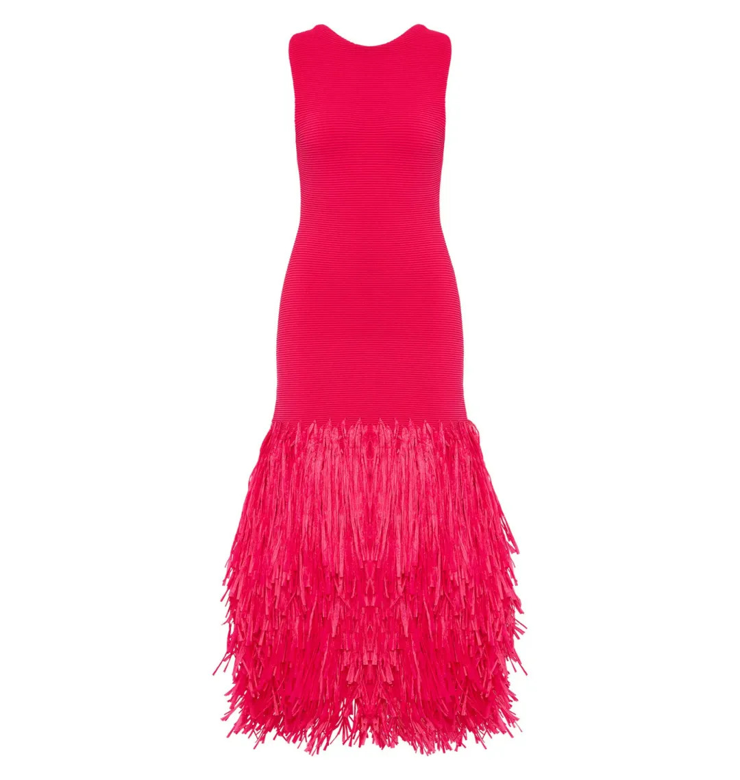 Aje Rushes Raffia Knit Midi Dress Deep Fuschia Size XS / AU 8 for rent on The Volte - main image