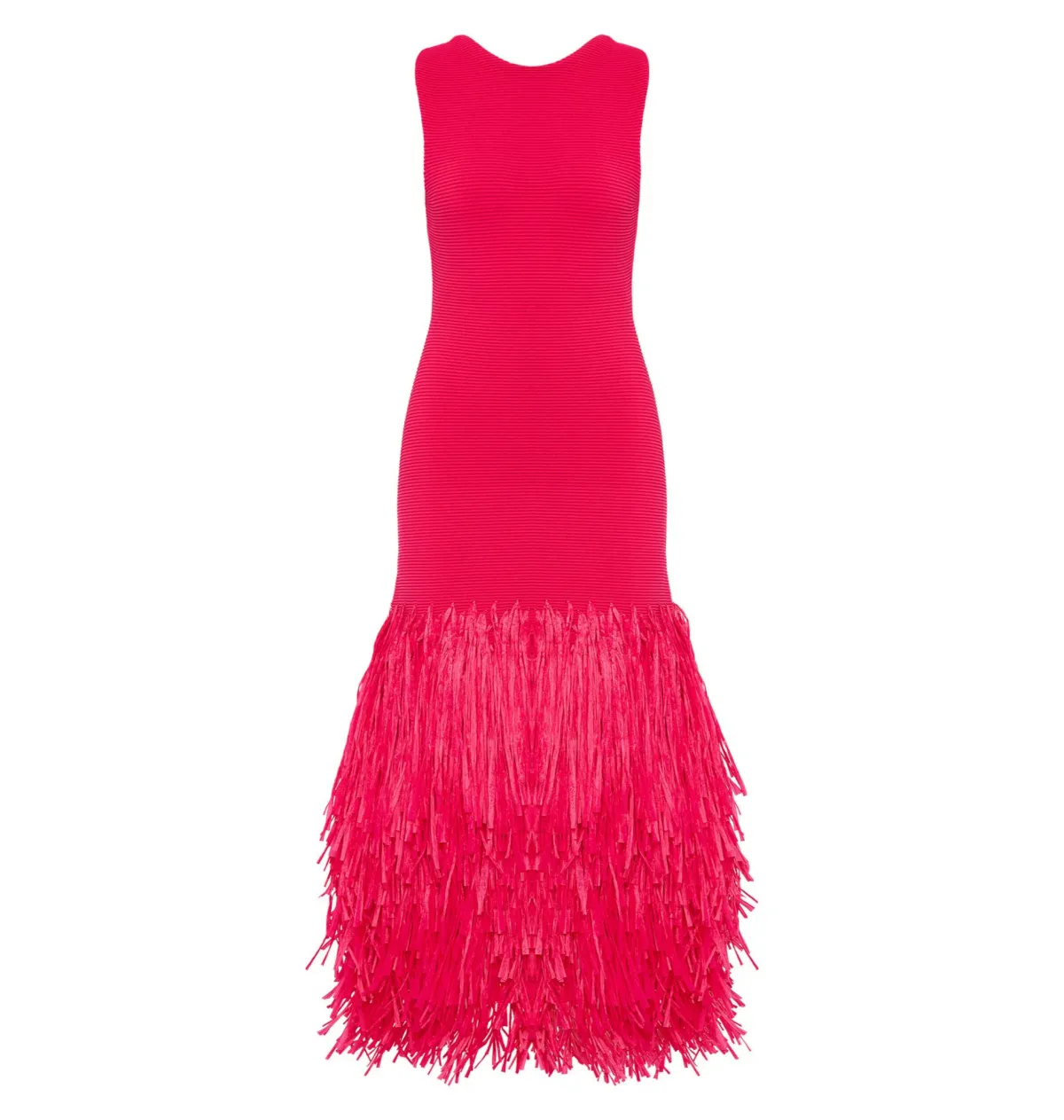Aje Rushes Raffia Knit Midi Dress Deep Fuschia Size XS / AU 8 - Image 5