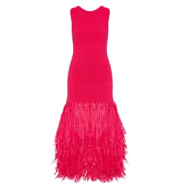 Aje Rushes Raffia Knit Midi Dress Deep Fuschia Size XS / AU 8 for rent on The Volte - image 5