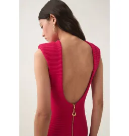 Aje Rushes Raffia Knit Midi Dress Deep Fuschia Size XS / AU 8 for rent on The Volte - image 3