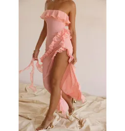 House of CB Ruffle Strapless Maxi Dress Apricot Size XS / AU 6 for rent on The Volte - image 3