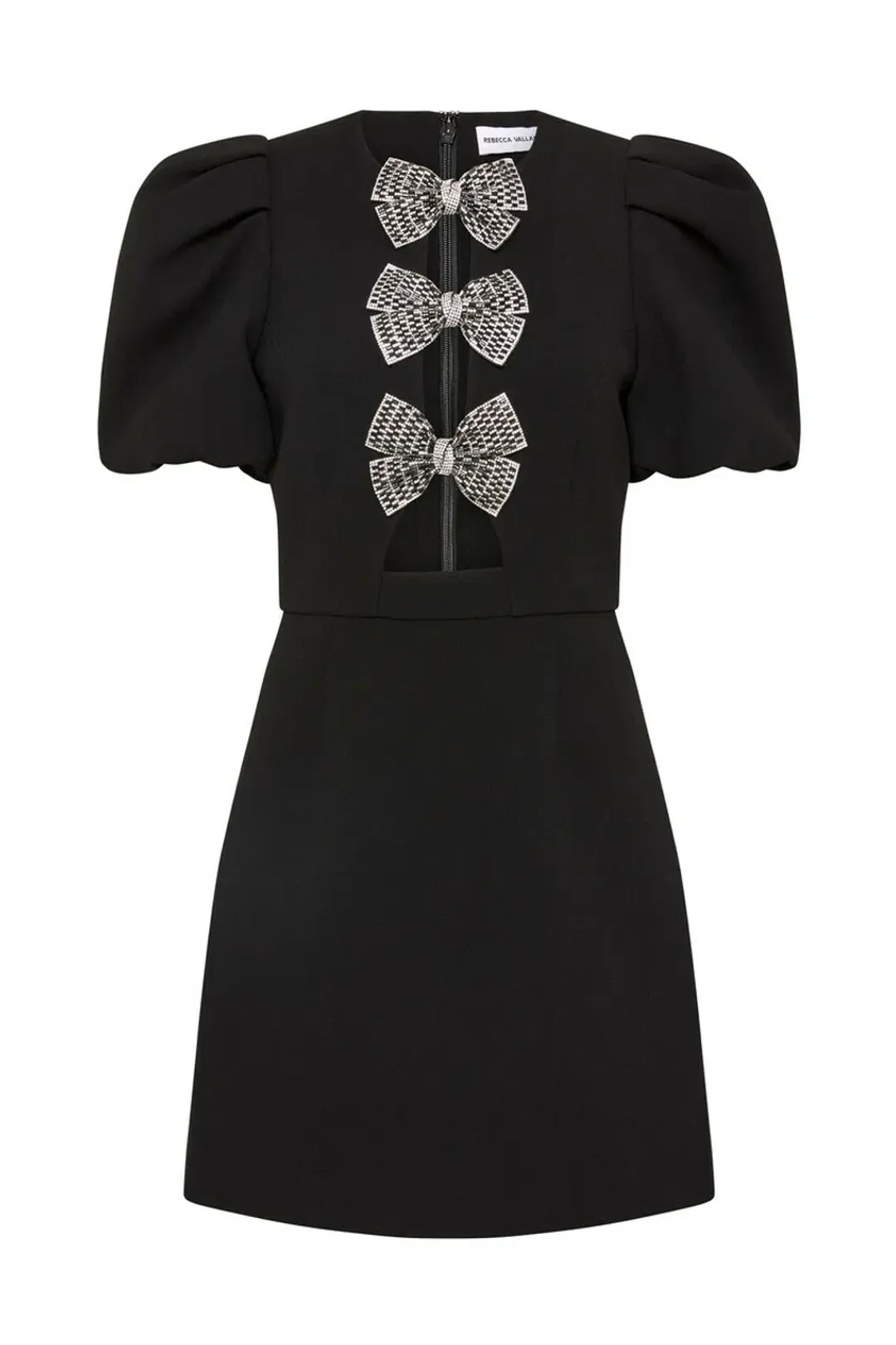 Rebecca Vallance Yvonne Bow Mini Dress in Black Size 12 for rent on The Volte - main image
