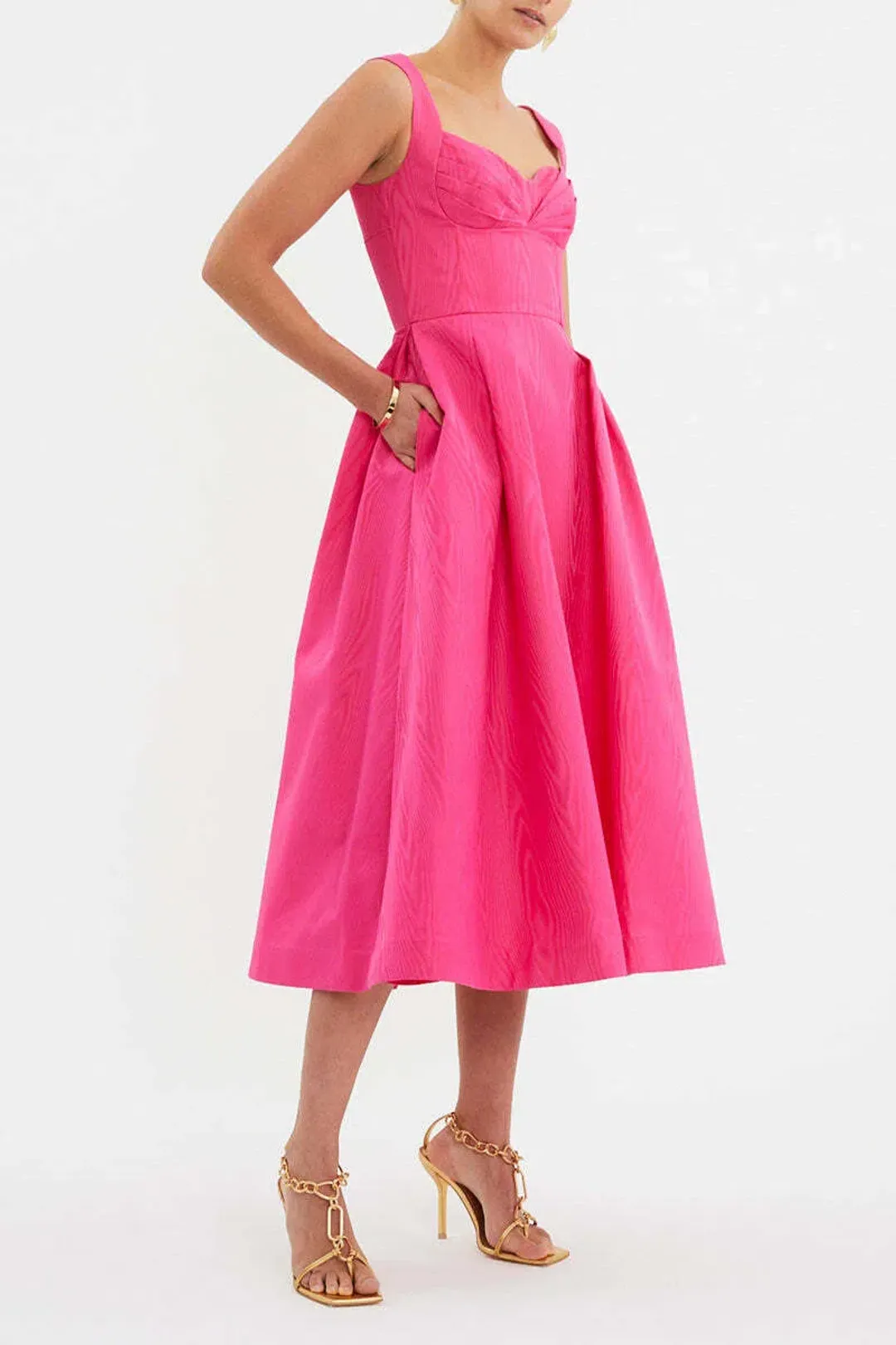 Rebecca Vallance Lyla Midi Dress in Hot Pink Size 10 for rent on The Volte - main image