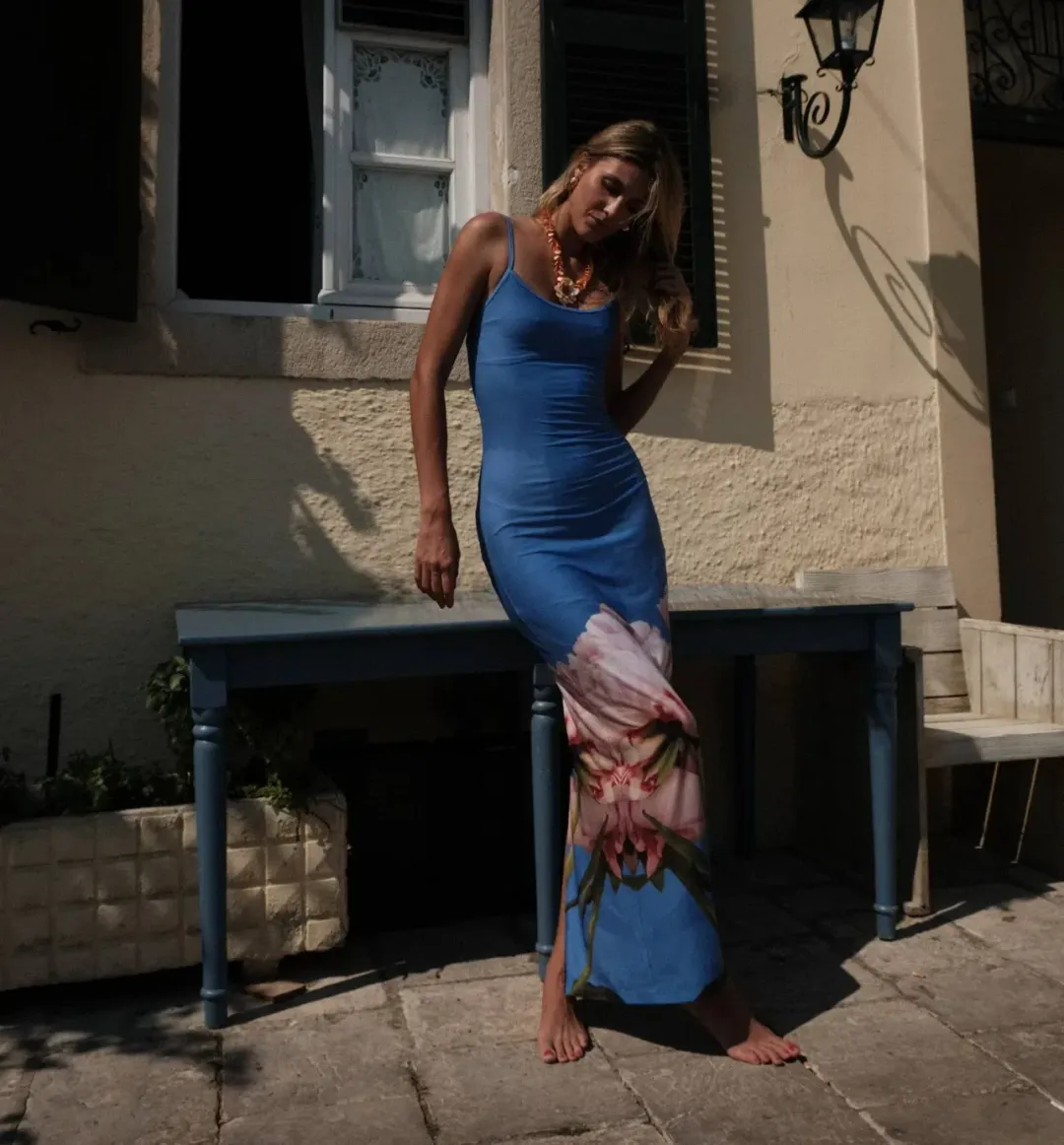 With Harper Lu Slip Dress Cobalt Peony Size S / AU 6 for rent on The Volte - main image