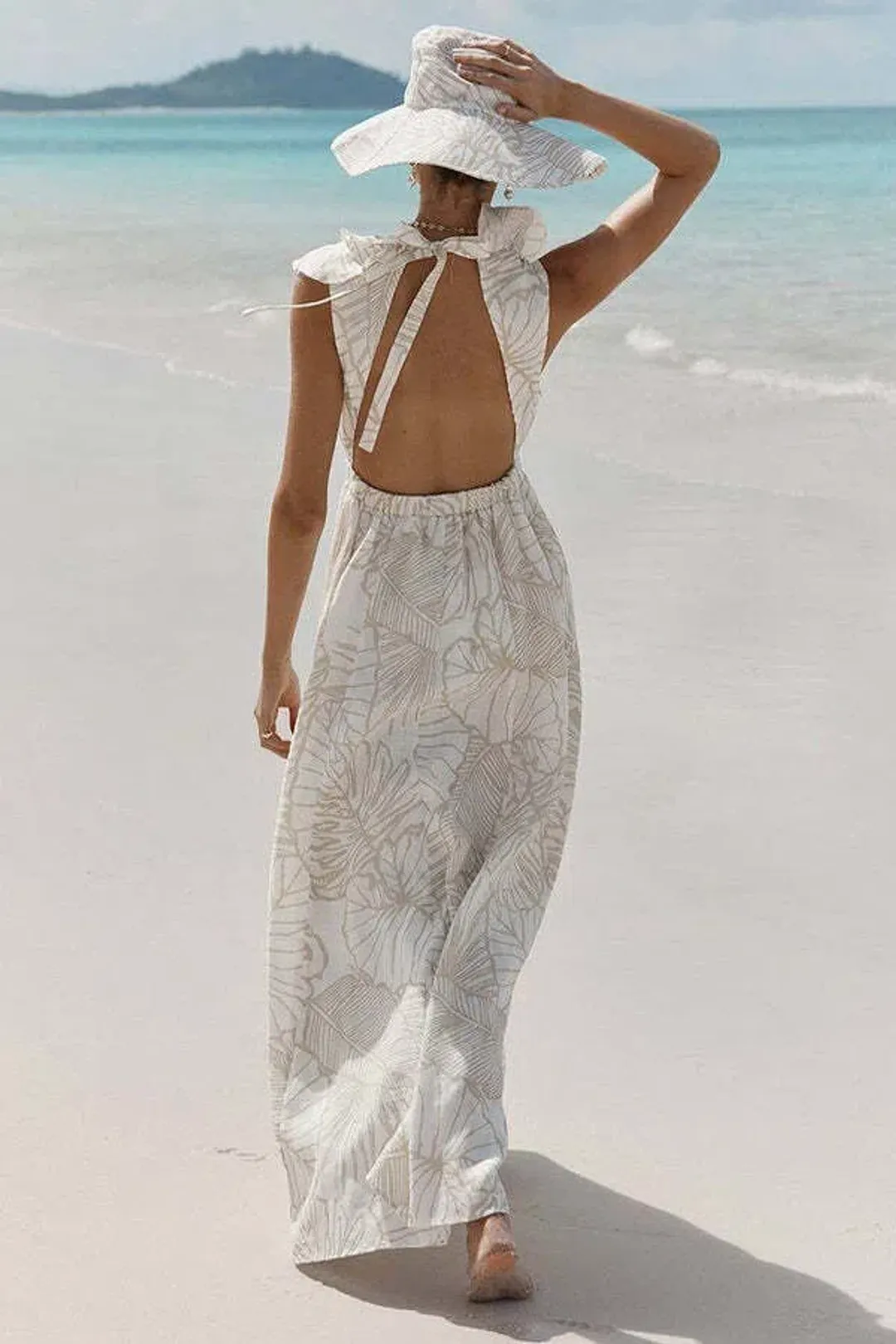 Dissh Malta Palm Frill Dress Print Size AU 8 for rent on The Volte - main image