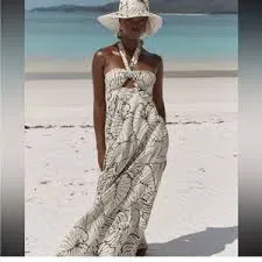 Dissh Malta Palm Linen Halter Maxi Dress size 8 for rent on The Volte - main image