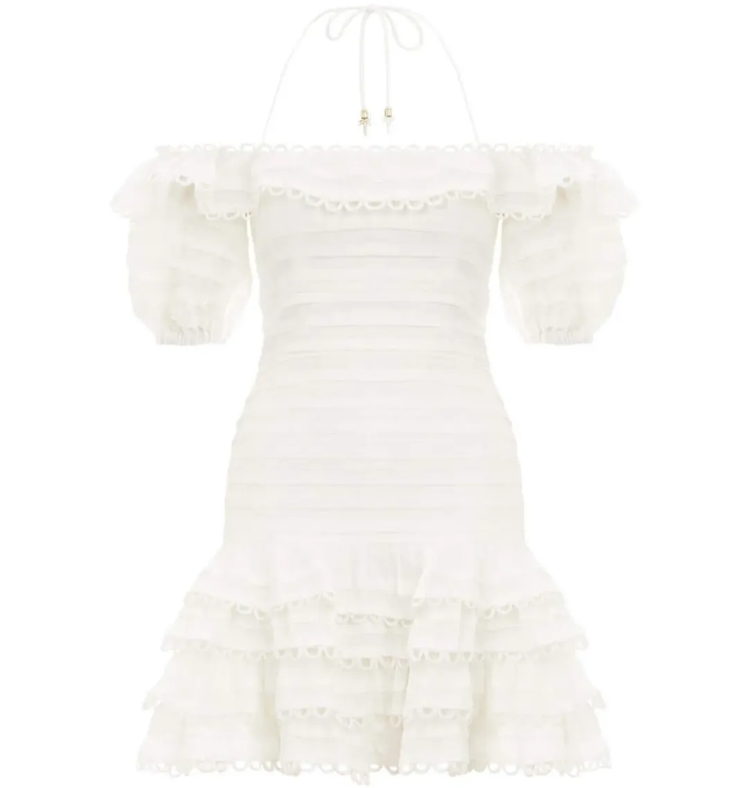 Zimmermann Allia Pintuck Short Dress Ivory Size 0P / AU 6 for rent on The Volte - main image