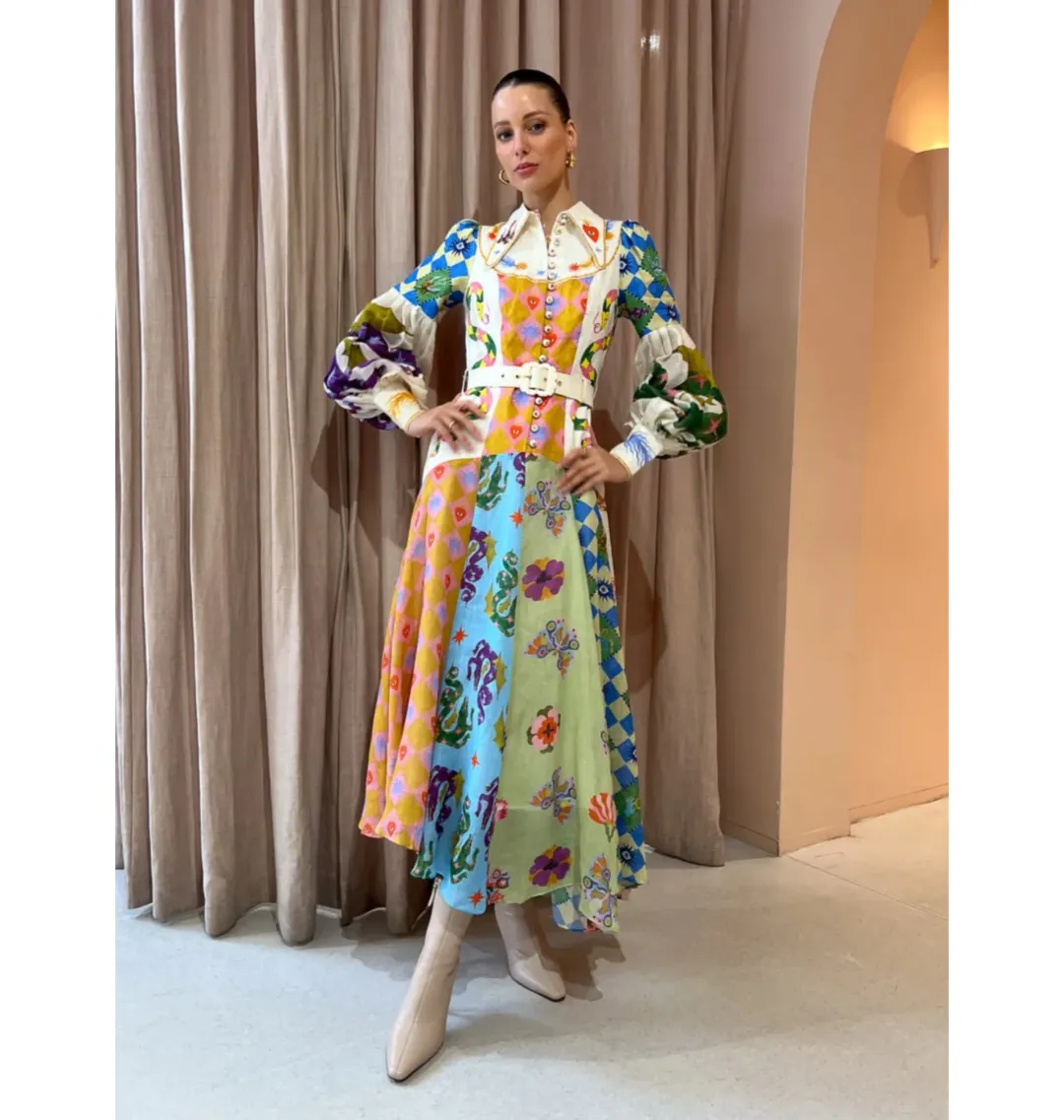 Alemais Lou Balloon Sleeve Shirtdress Multi Size AU 16 for rent on The Volte - main image