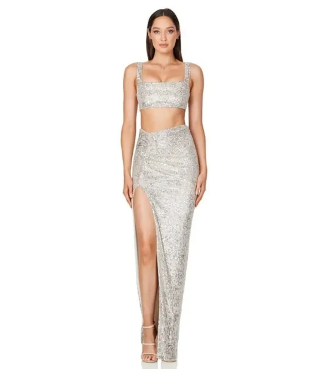 Nookie Liberty Crop + Skirt Set Silver Size S/Au 8 for rent on The Volte - main image