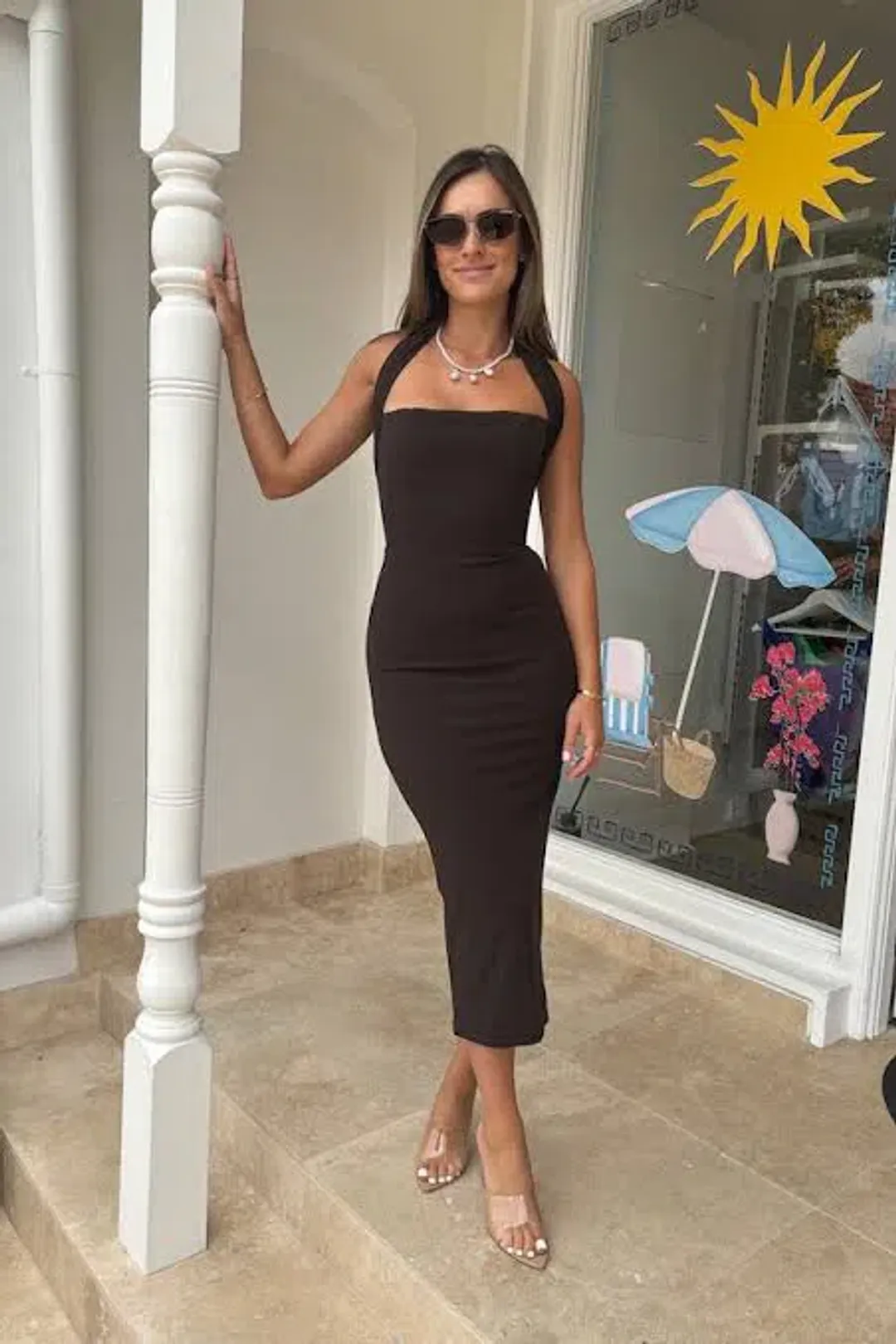 Effie Kats Meline Midi Dress Coffee Brown Size M / AU 10 for rent on The Volte - main image