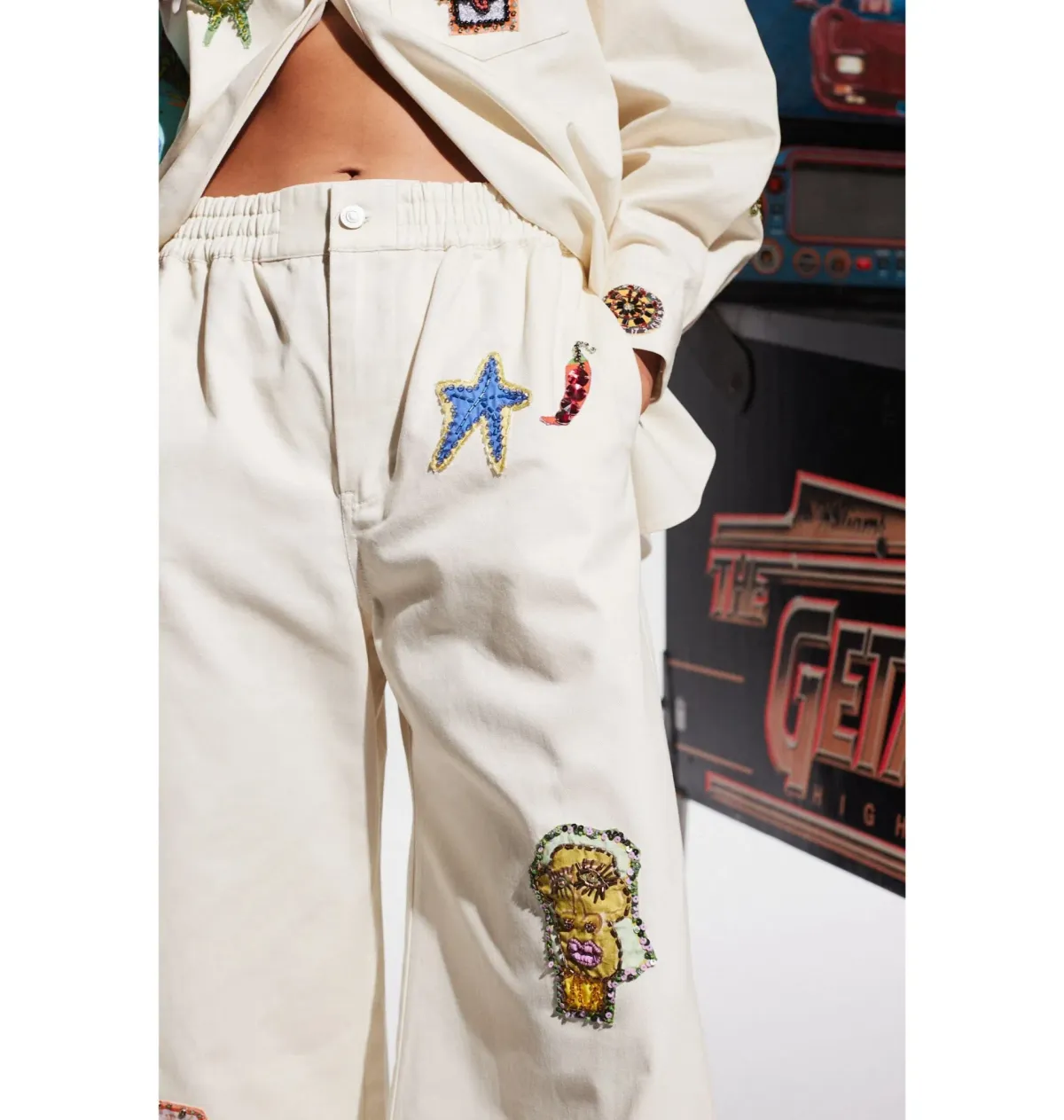 Alemais Players Embroidered Shirt Blue and Pants Ivory Set Size AU 16 - Image 4