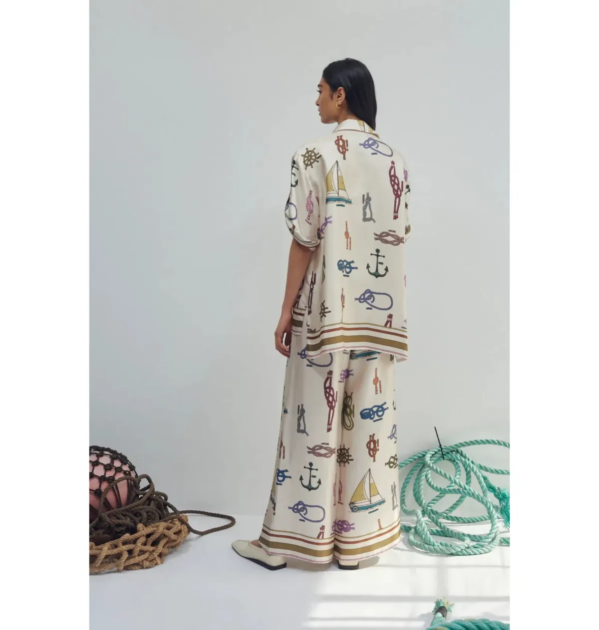 Alemais Ships Ahoy Silk Shirt Size AU 12 and Pants Size AU 14 Set Print - Image 2