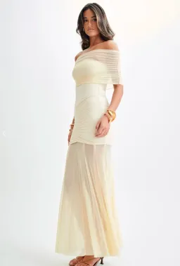Meshki Caspian Slinky And Mesh Off Shoulder Maxi Dress Ivory Size M / AU 10 for rent on The Volte - image 2