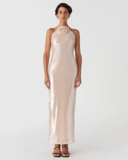 MISHA Allegra Sequin Maxi Dress Champagne Size 8 for rent on The Volte - image 1