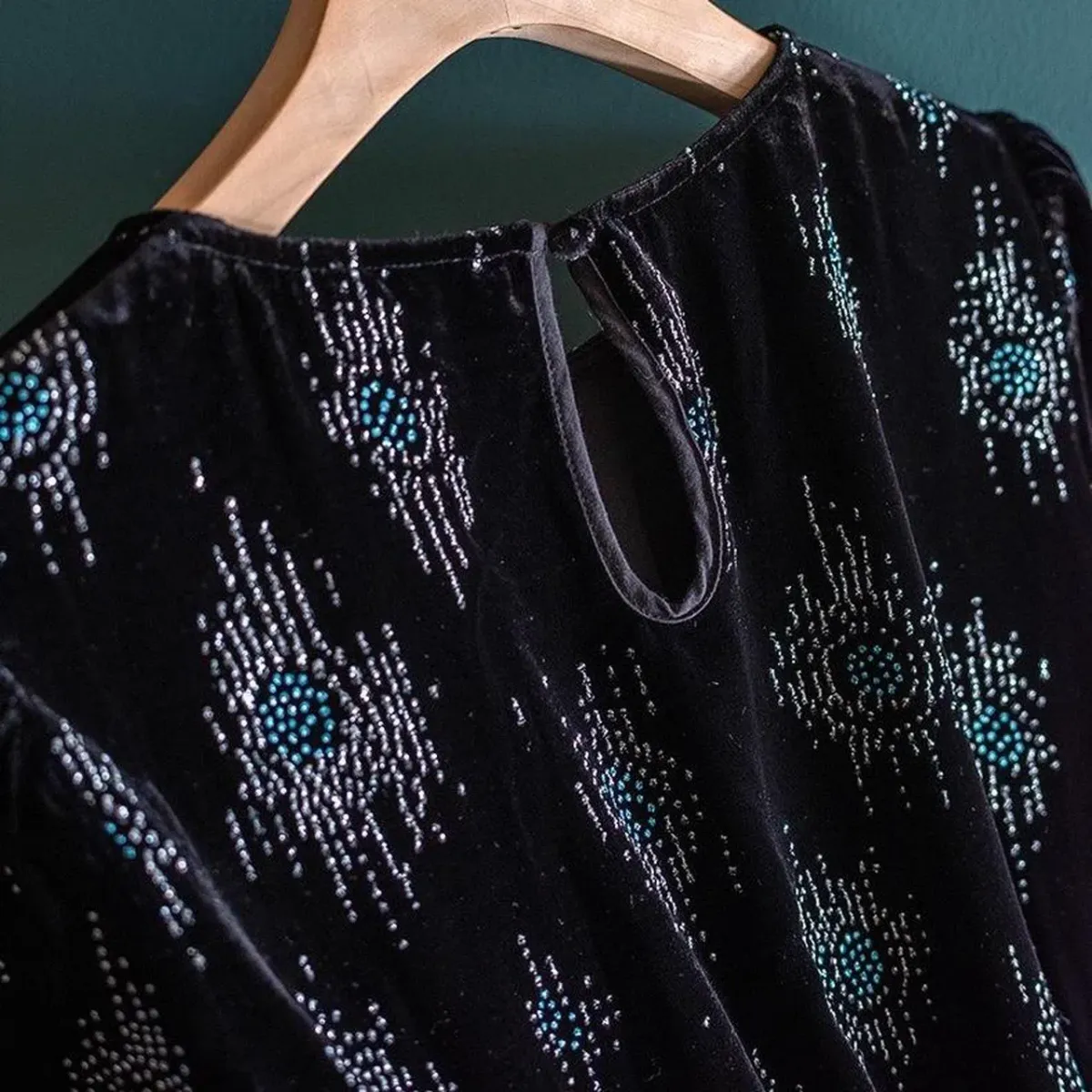 RIXO Lucile Velvet Droplet Glitter Midi Dress Black Size 6 - Image 4