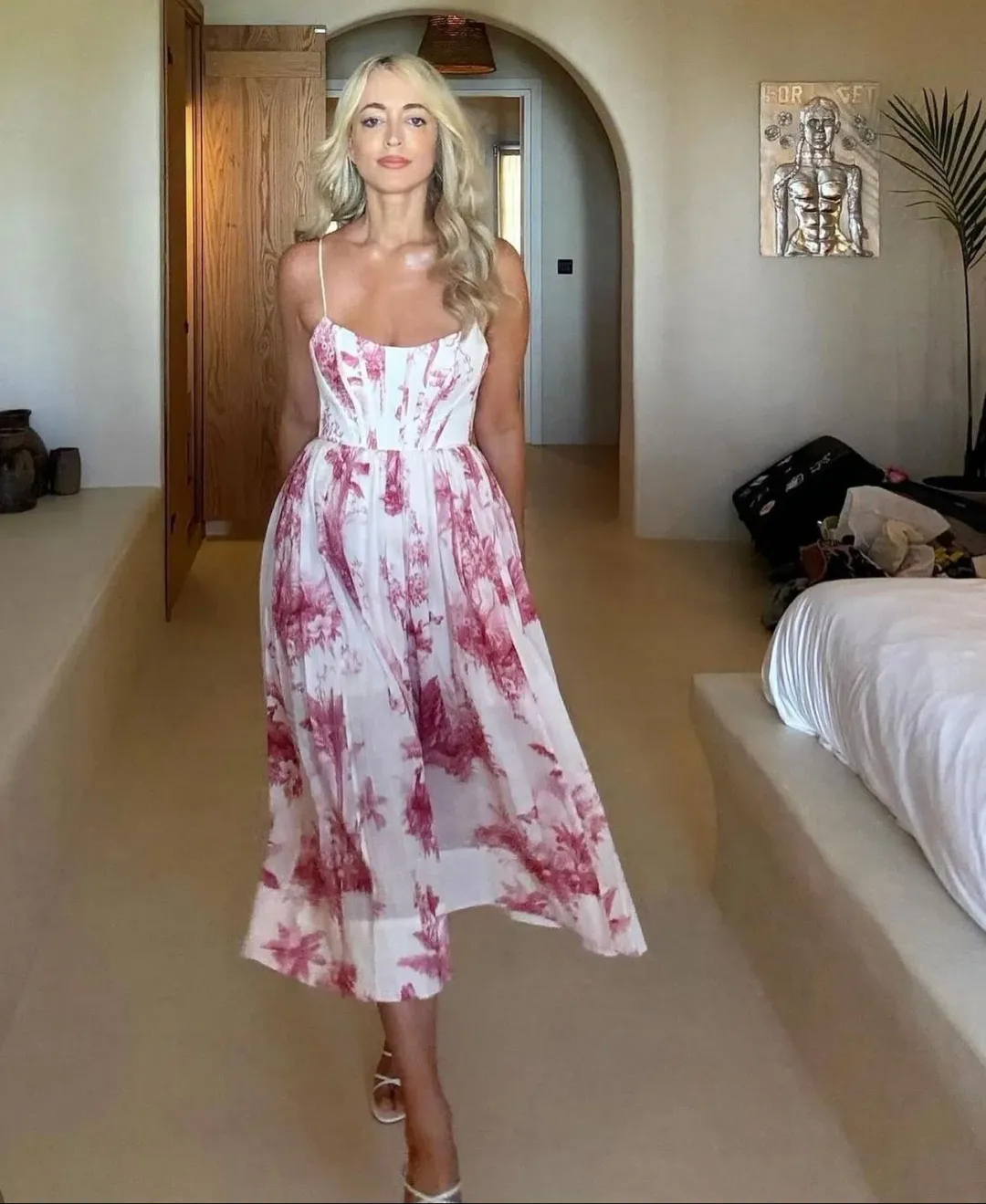 Zimmermann The Waverly Corset Midi Dress in Pink Palm Size 2 / Au 12 for rent on The Volte - main image