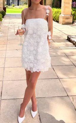 Zimmermann Raie Lace Flower Mini Dress Ivory Size 0P / AU 6P for rent on The Volte - image 2