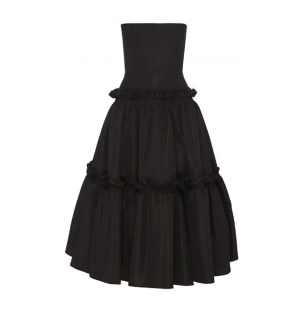 Alex Perry Strapless Ruffles Gown Black Size AU 4 for rent on The Volte - main image