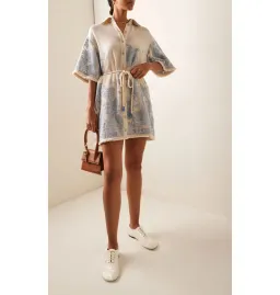 Zimmermann Ottie Palm Mini Dress in Cream/Blue Size 0 / AU 8 for rent on The Volte - image 1