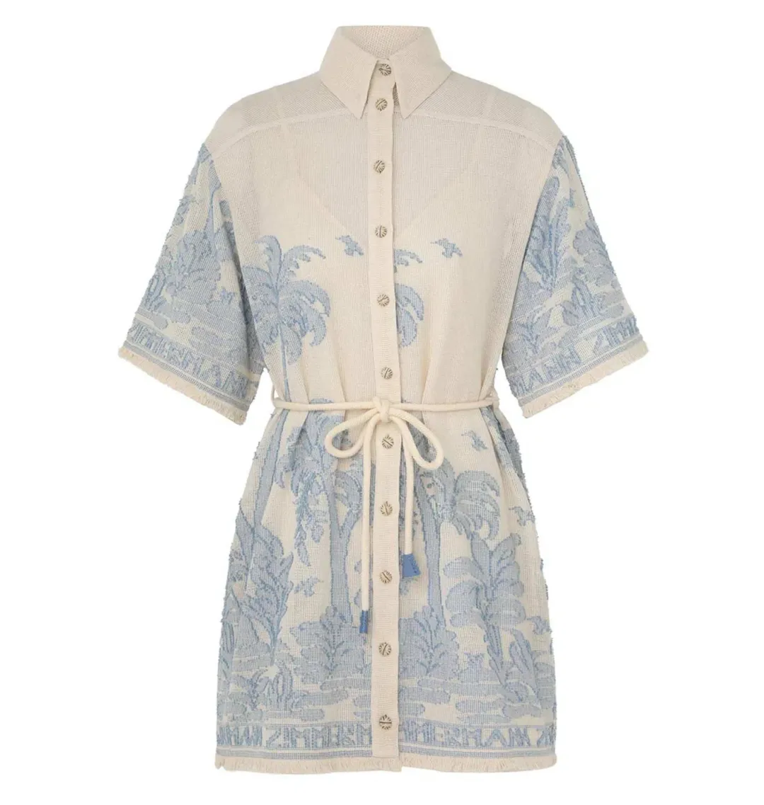 Zimmermann Ottie Palm Mini Dress in Cream/Blue Size 0 / AU 8 for rent on The Volte - main image