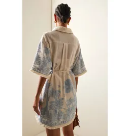 Zimmermann Ottie Palm Mini Dress in Cream/Blue Size 0 / AU 8 for rent on The Volte - image 2