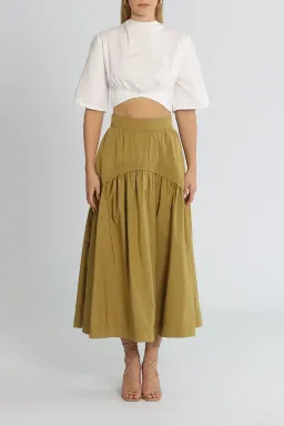 Aje Cosmos Drawstring Midi Skirt in Olive Green Size 10 for rent on The Volte - image 1