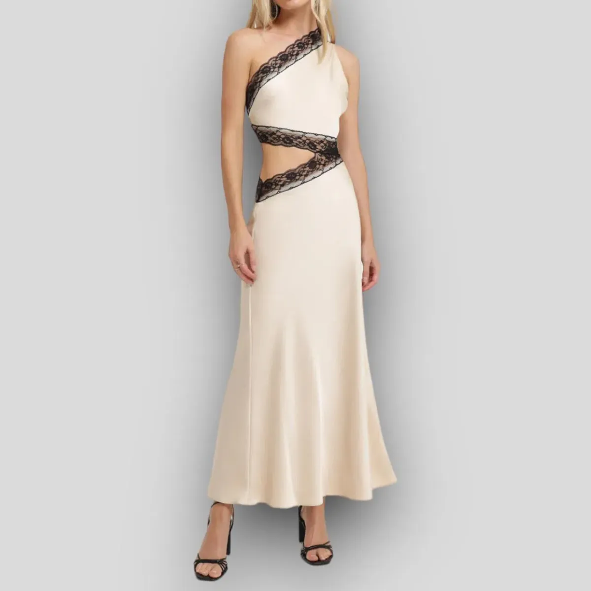 MISHA Jillian Satin Maxi Dress Pink Champagne/Black Size 8 - Image 3