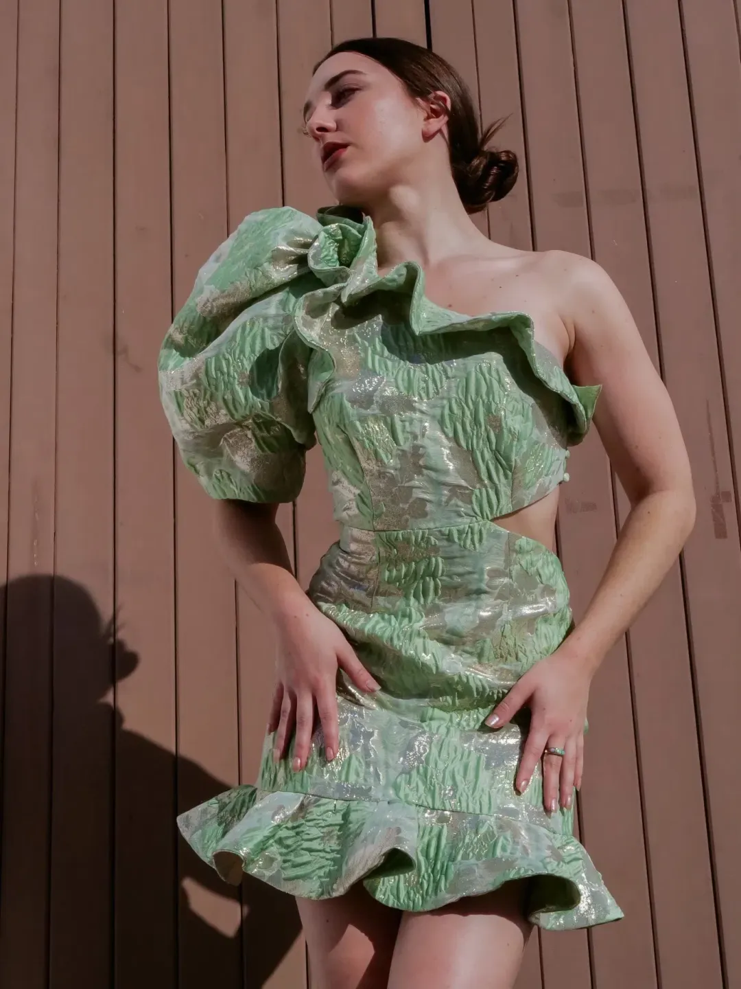 Alemais Mira One Shoulder Mini Dress Green Size 8 for rent on The Volte - main image