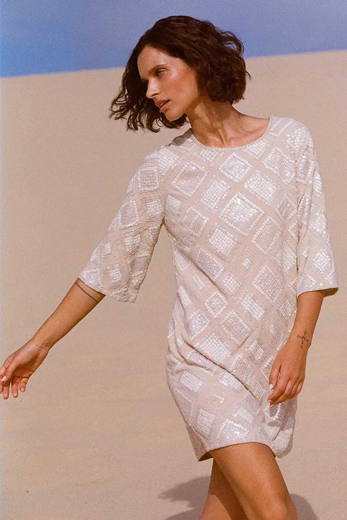 Spell Light of Moon Sequin Tunic Dress Cream Size XS/Au 8 - Image 2